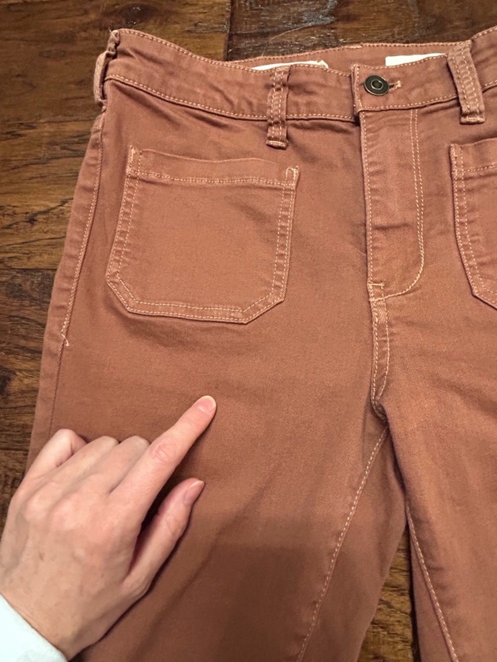 Pilcro Anthropologie High Rise Bootcut Jeans Rust Brown Size 27 Patch Pocket - Picture 8 of 9